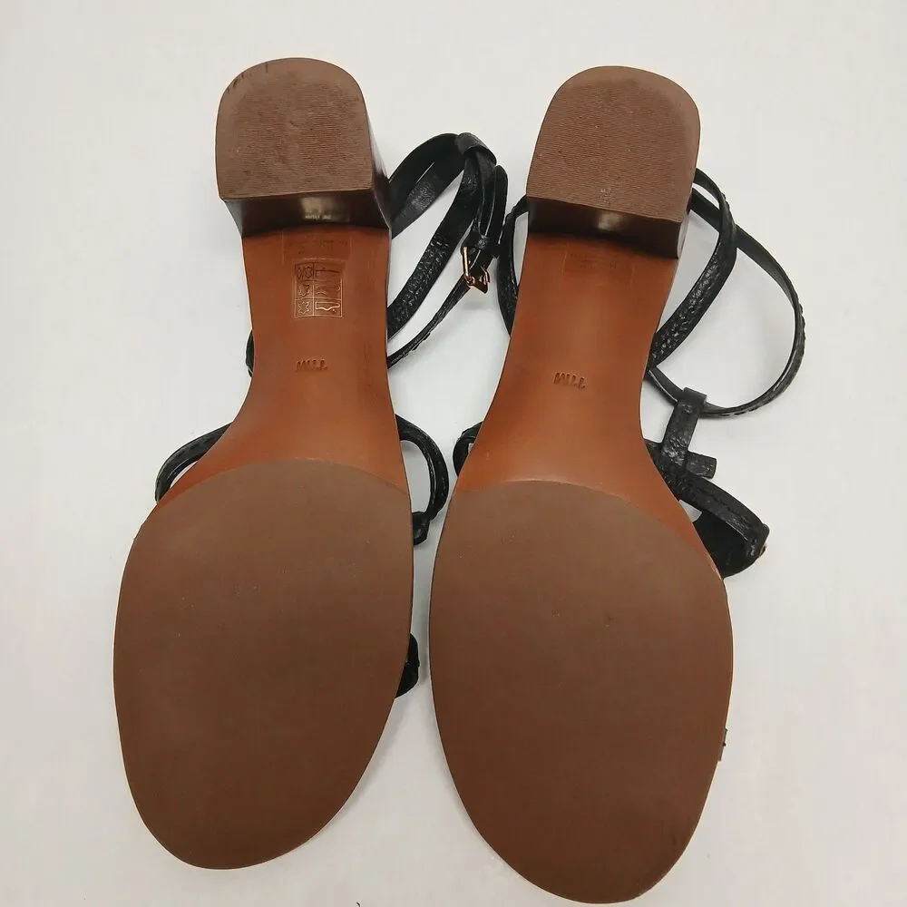 Tory Burch Black Leather Double T Logo Block Heel Ankle Strap Sandals Women's 11